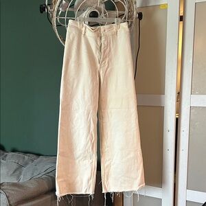 Zara Cream Frayed Hem Trousers